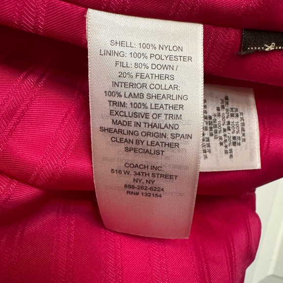 💗 Coach Fuchsia Puffer Jacket | Shearling Collar & Leather Detail | Size Small - Picture 6 of 11